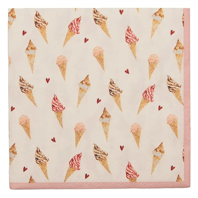 Béžové papírové ubrousky se zmrzlinou Frosty And Sweet – 33x33 cm