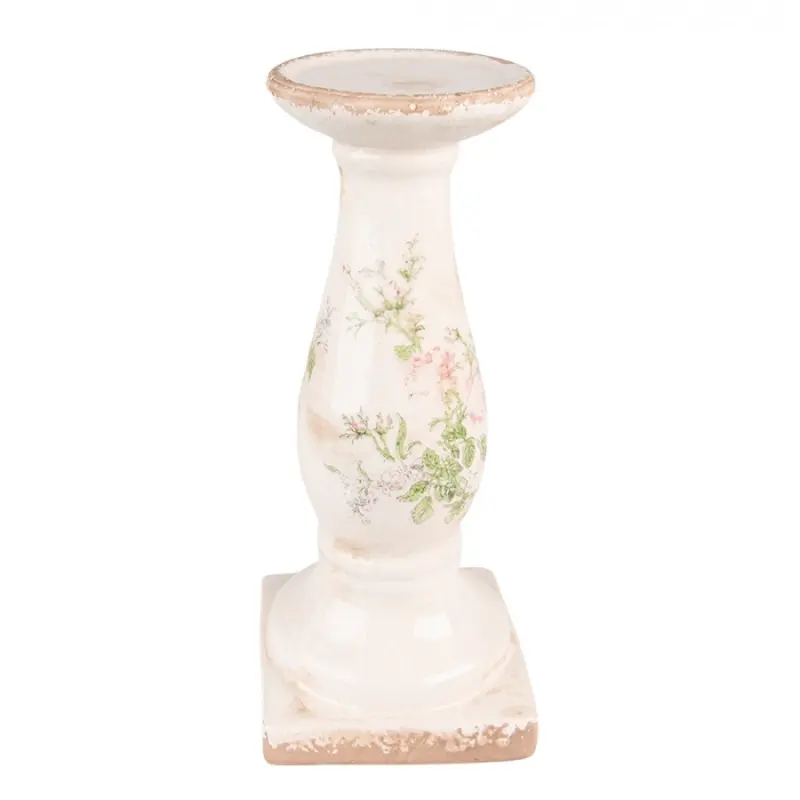 Béžový keramický svícen s růžemi Rossia L - Ø13*30 cm Clayre & Eef