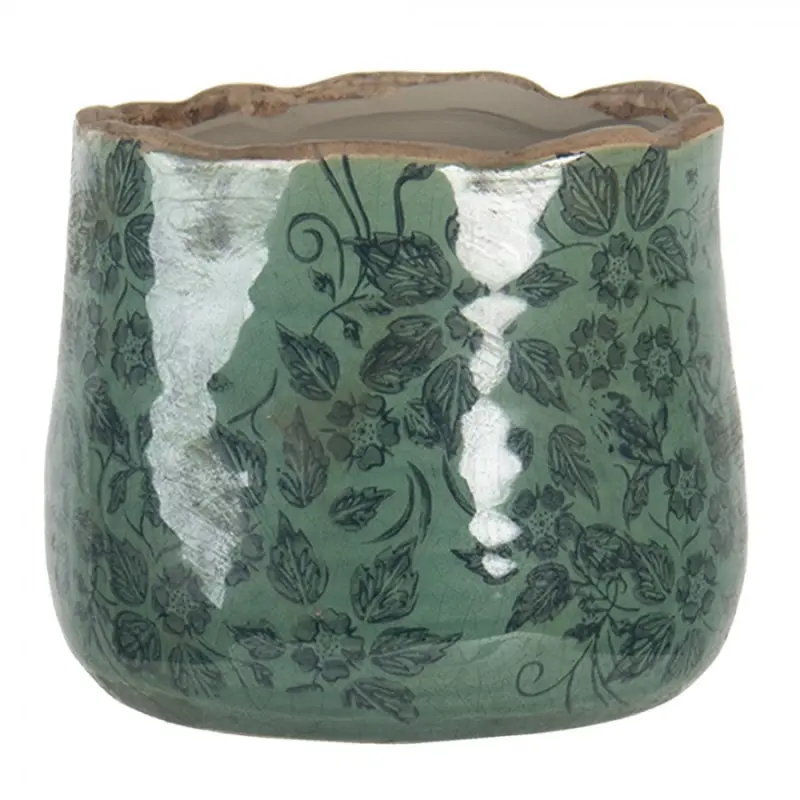 Zelený květináč Rozemarijn mini s květy – 13x11 cm