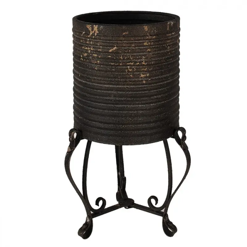 Černo-zlatý obal na květináč na dekorativnách nohách – 29x53 cm