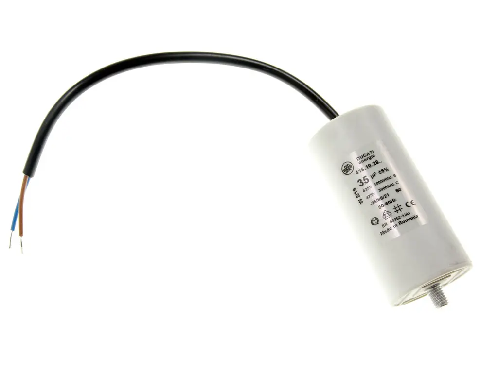 Rozběhový kondenzátor 35uF 400V / 450V  kabel,  motorový kondenzátor