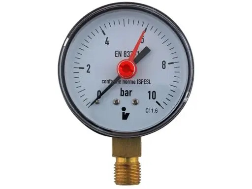 Tlakoměr 0 - 10bar, DN100 - 1/2", spodní vývod