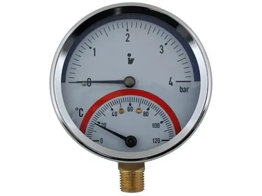 Termomanometr 0-4bar, 0-120°C,1/2" spodní vývod