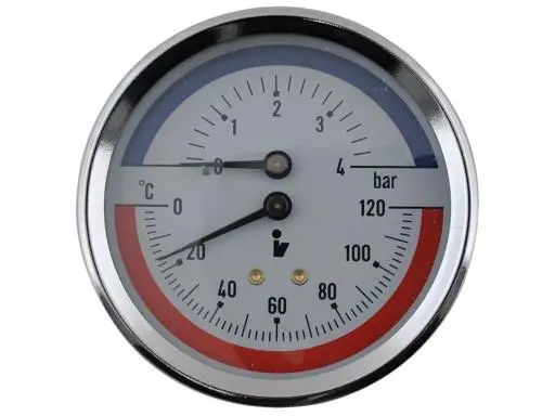 Termomanometr 0-4bar, 0-120°C,1/2" zadní vývod