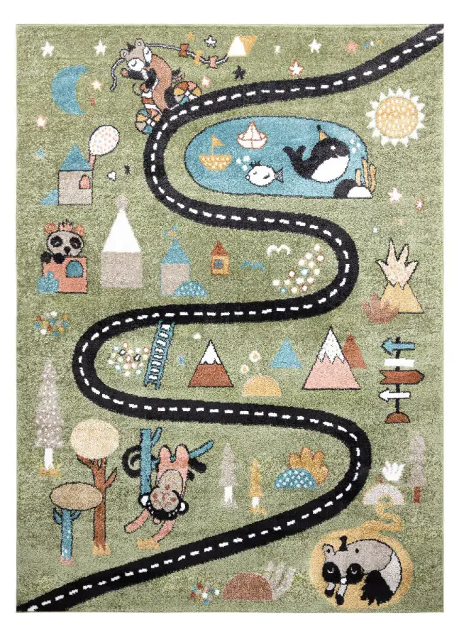 Dětský kusový koberec Fun Route Street animals green 120x170 cm