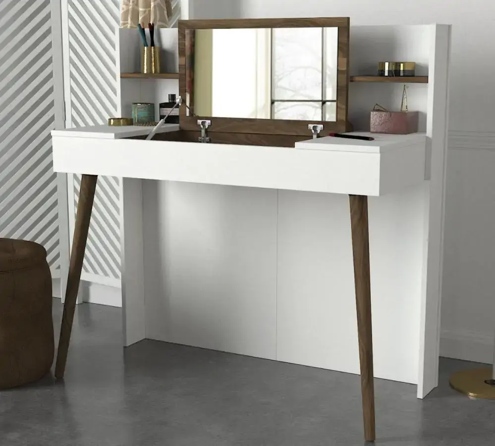 Casarredo Toaletní stolek s panelem a zrcadlem CAMUS bílá/ořech