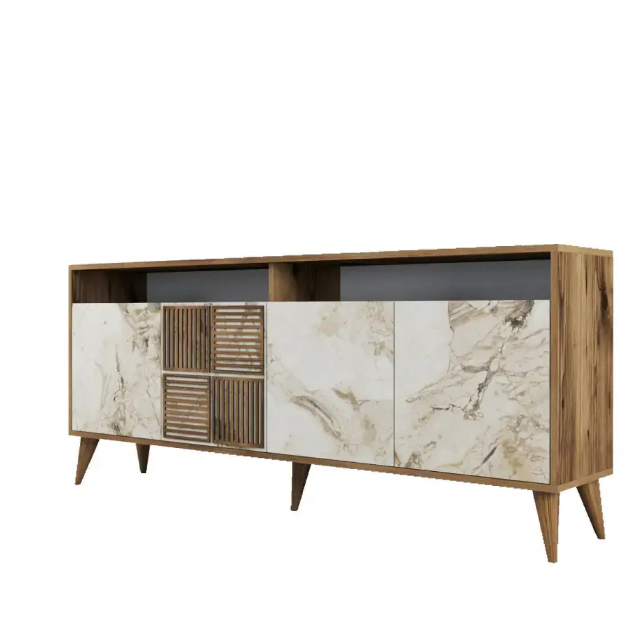 Casarredo Komoda 4-dveřová VENTRY, ořech/bílý mramor