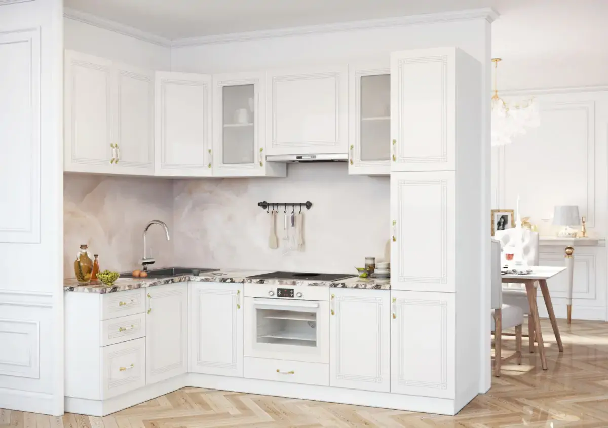 Casarredo Kuchyně RIZAM rohová bílá/bílá lesk