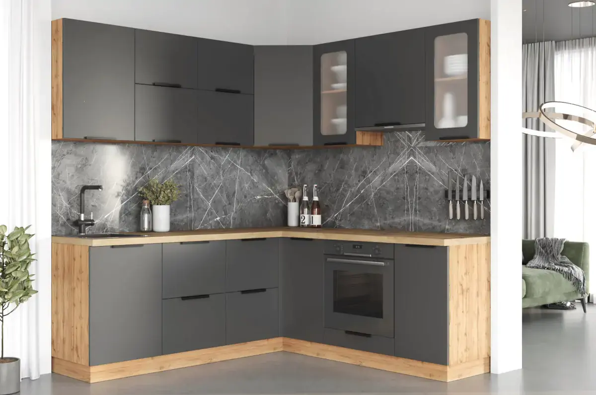 Casarredo Kuchyně OASIS rohová ghotic/dub apalačský