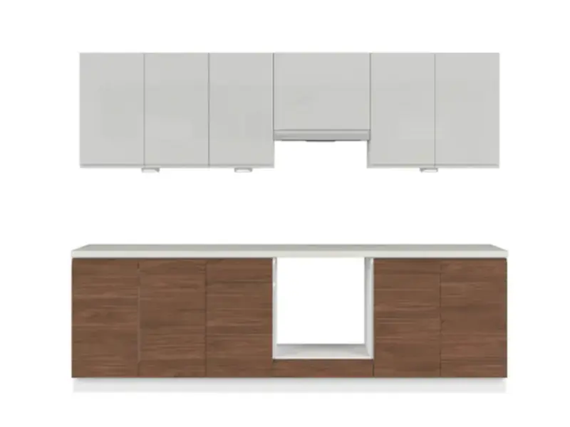 BRW Kuchyň SOLE 260 cm, s vybavením, světle šedý lesk/ořech lincoln