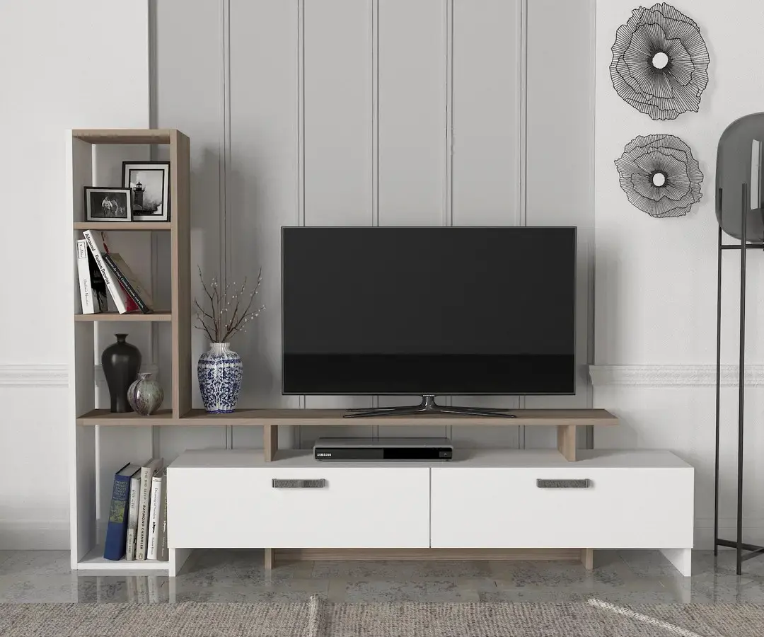 Casarredo Televizní stolek s regálem SHENDI - bílá/cordoba