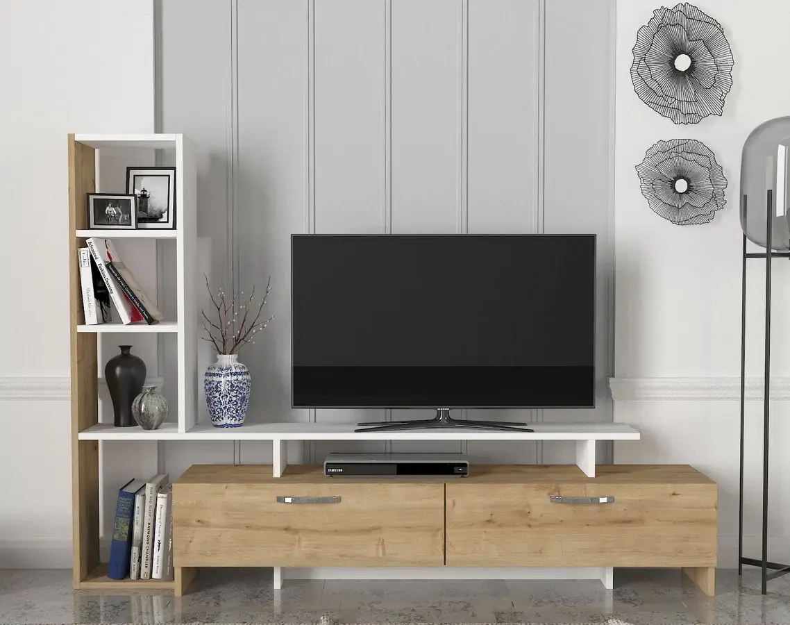 Casarredo TV stolek s regálem SHENDI - dub/bílá