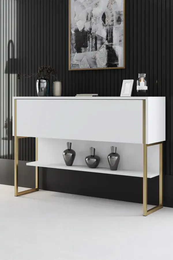 Casarredo Konzolový stolek se skříňkou LUXE - zlatá / bílá