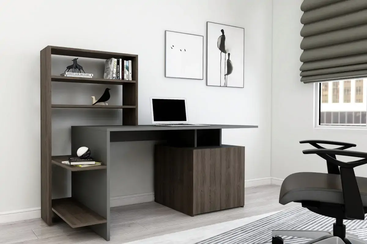 Casarredo Psací stůl s regálem MELIS - ořech / antracit