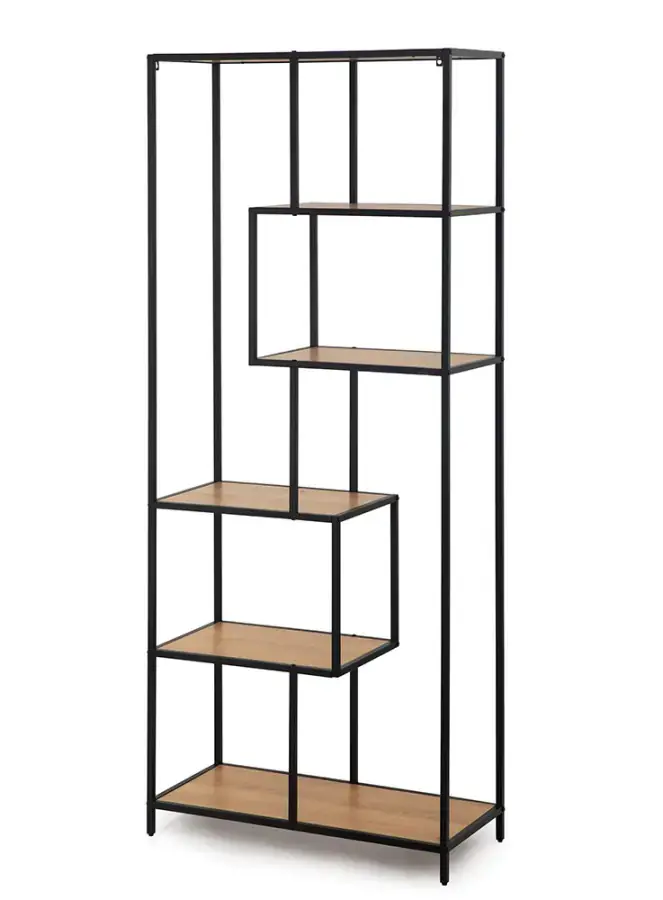 Kovový regál LOFTY GRID Asym Oak, 185 x 77 cm