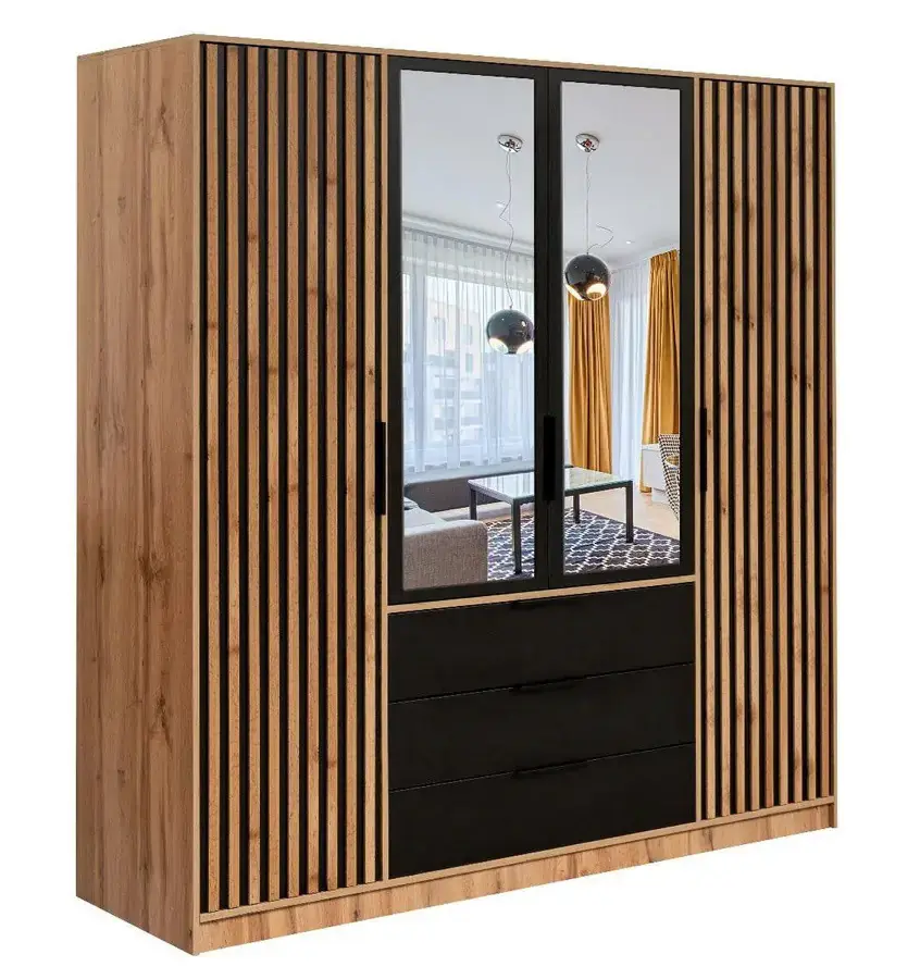 Casarredo Šatní skříň BASILIO LUX 196 - dub wotan/černá