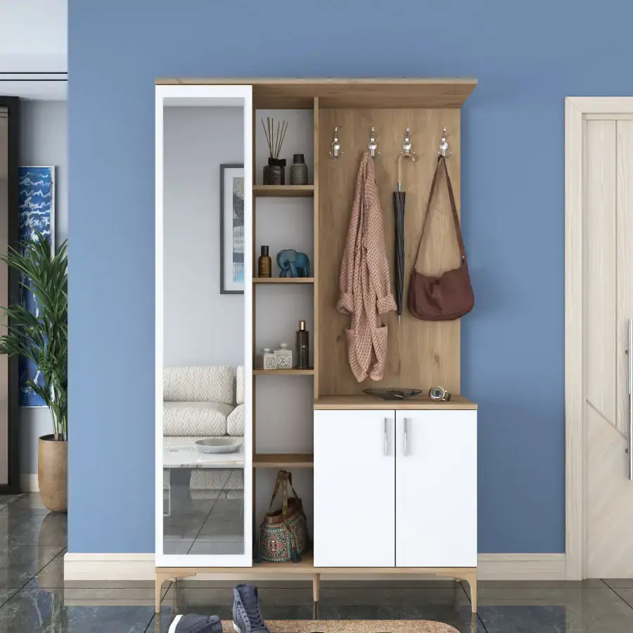 Casarredo Předsíňová stěna se zrcadlem RASURA - bílá/ořech