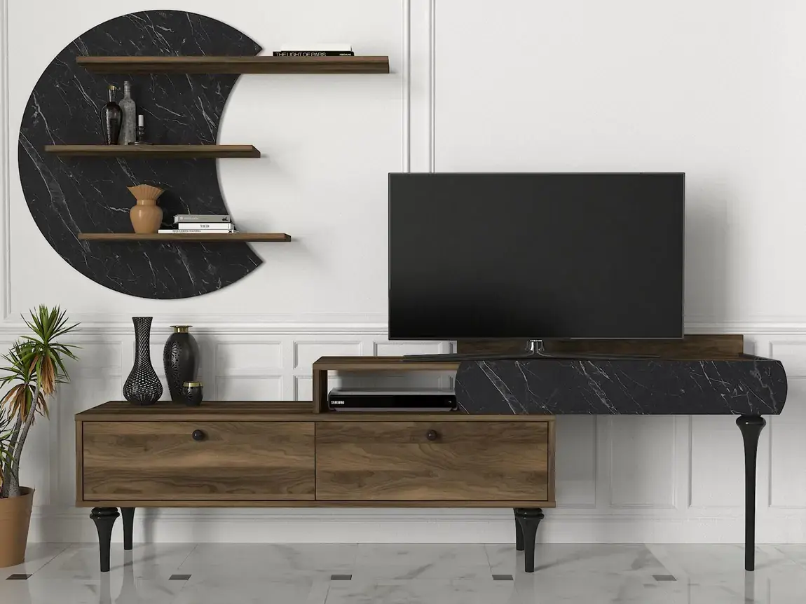 Casarredo TV stolek s policí CAMUS ořech/marble
