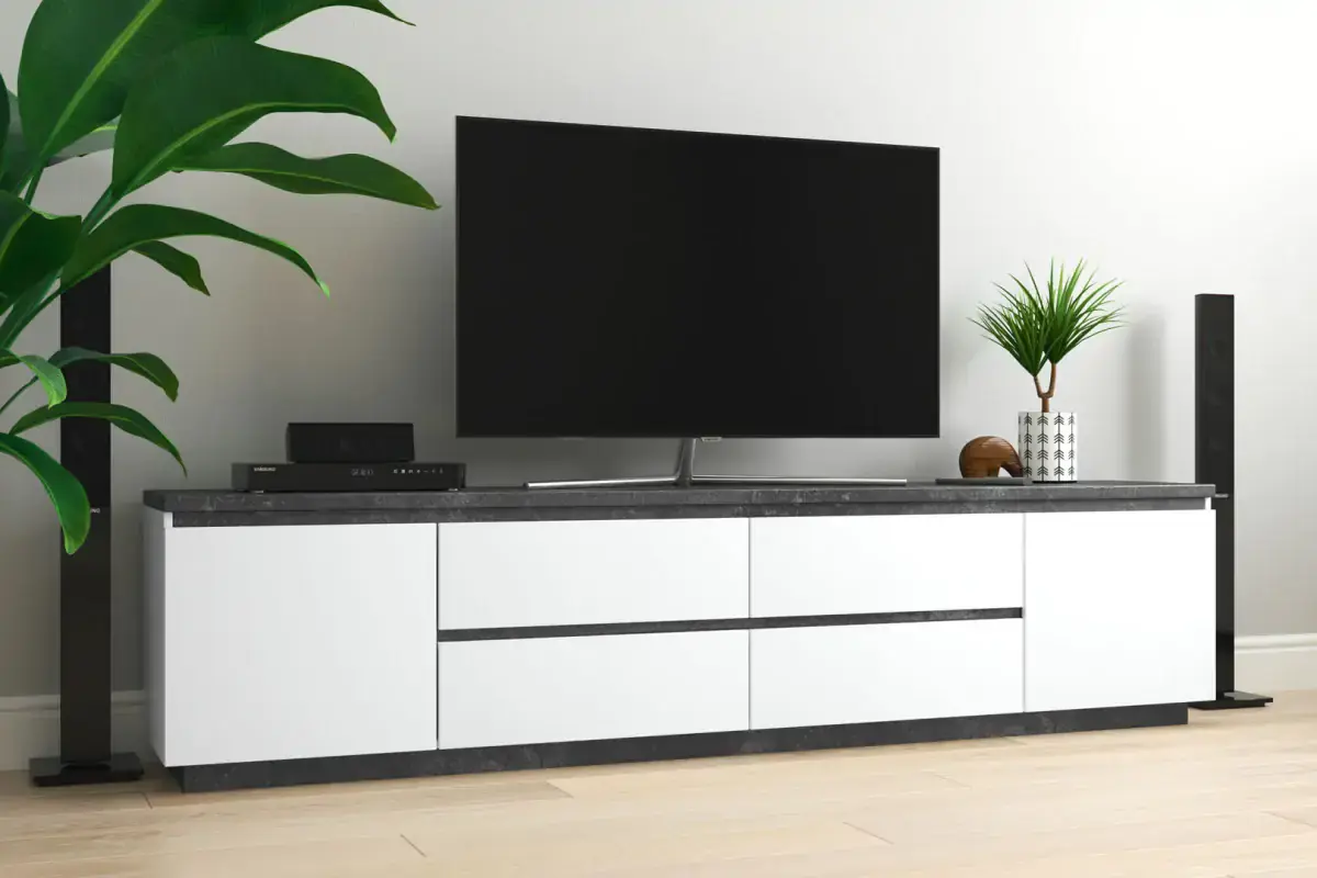 Casarredo Televizní stolek AZILA - bílá/tmavý beton
