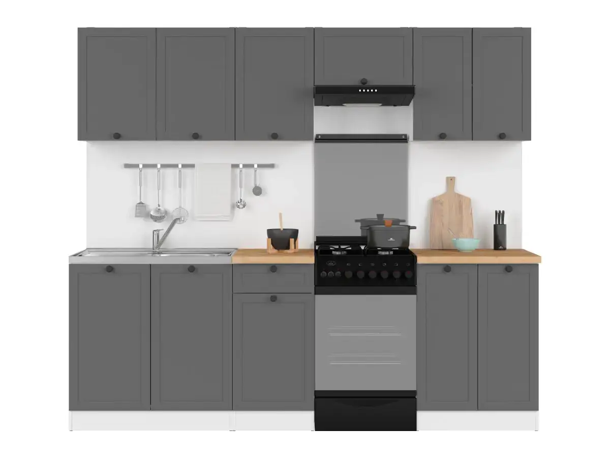 BRW Kuchyň JUNONA MODUL RAMKA 230 cm, bílá/grafit