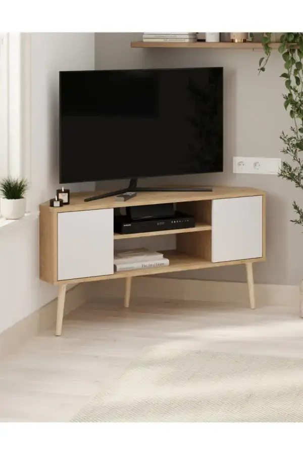 Casarredo Rohový TV stolek KIBRIS - bílá/dub safírový