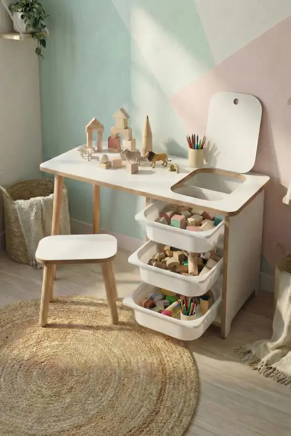 Casarredo Dětský psací stůl KIDS se stoličkou – bílá / dub
