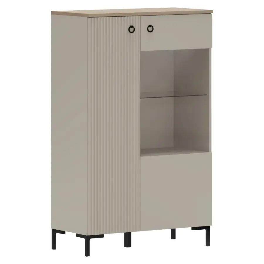 Tempo Kondela Nízká vitrína DOMCA 1D1W/140 – taupe/dub silverjack