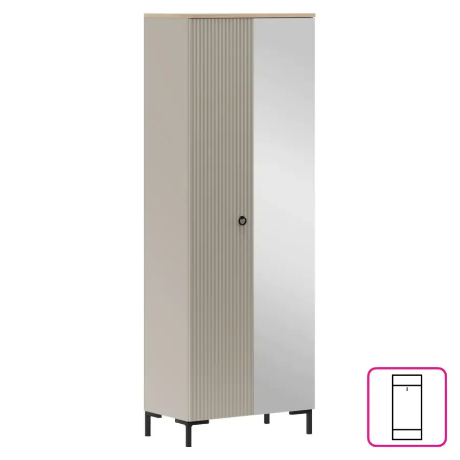 Tempo Kondela Skříň se zrcadlem DOMCA 2D – taupe/dub silverjack