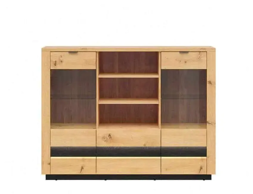 BRW OSTIA vitrína KOM2W2S, dub artisan/černý lesk