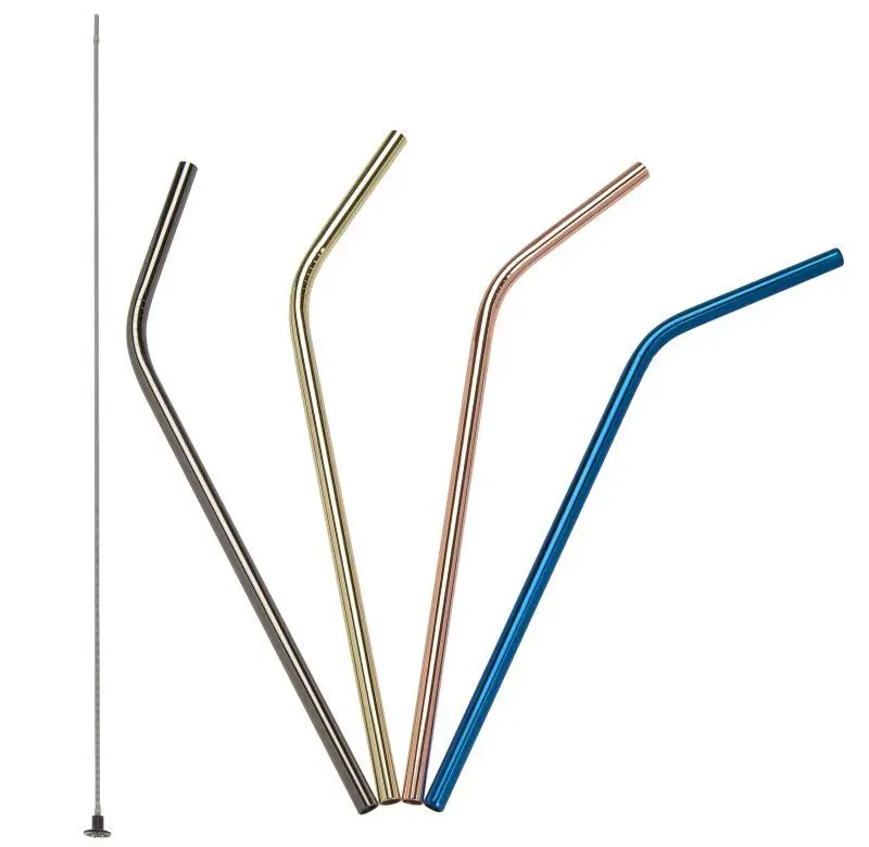 Trendy nerezová zahnutá brčka Lurch 00240992 -21,5 cm barevná (4 ks+ kartáček)