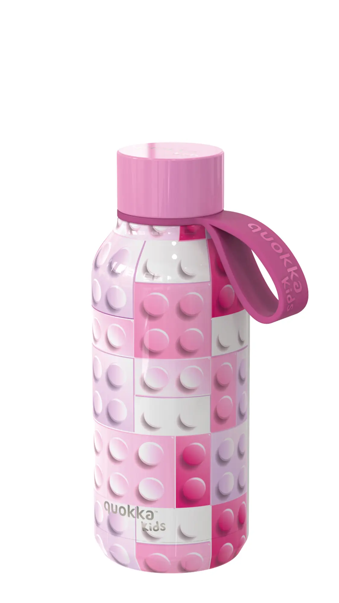 Quokka Nerezová termoláhev Solid Kids s poutkem Pink Bricks 330 ml