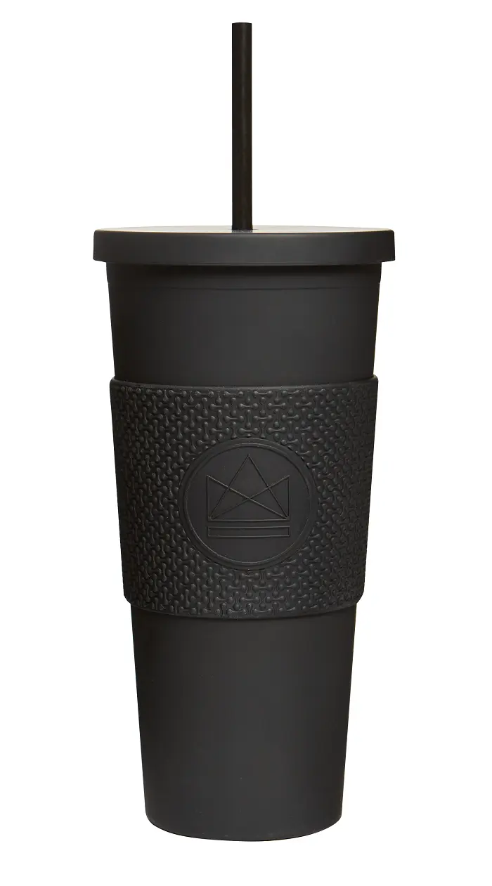 Pohár na pití s brčkem, 625ml, Neon Kactus, černý