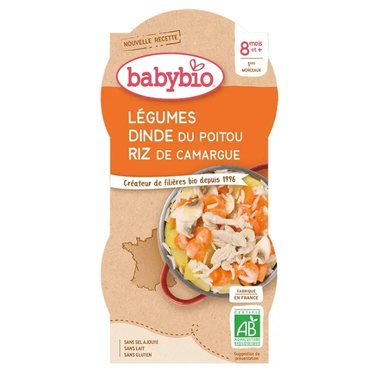 BABYBIO zelenina-krůtí maso-rýže 8m+ 2x200g