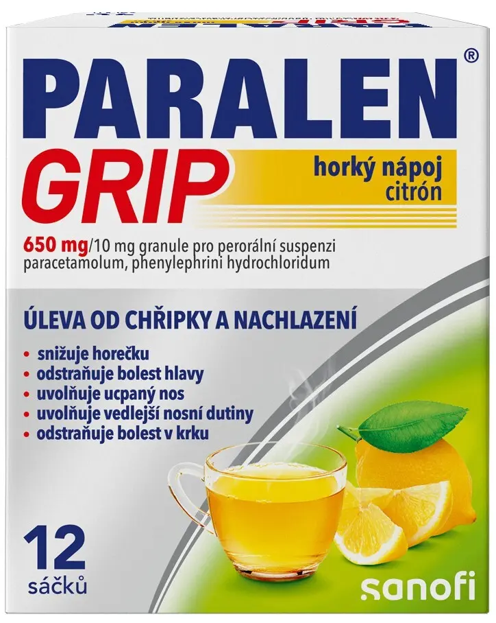 PARALEN GRIP HORKÝ NÁPOJ CITRÓN 650MG/10MG POR GRA SUS 12