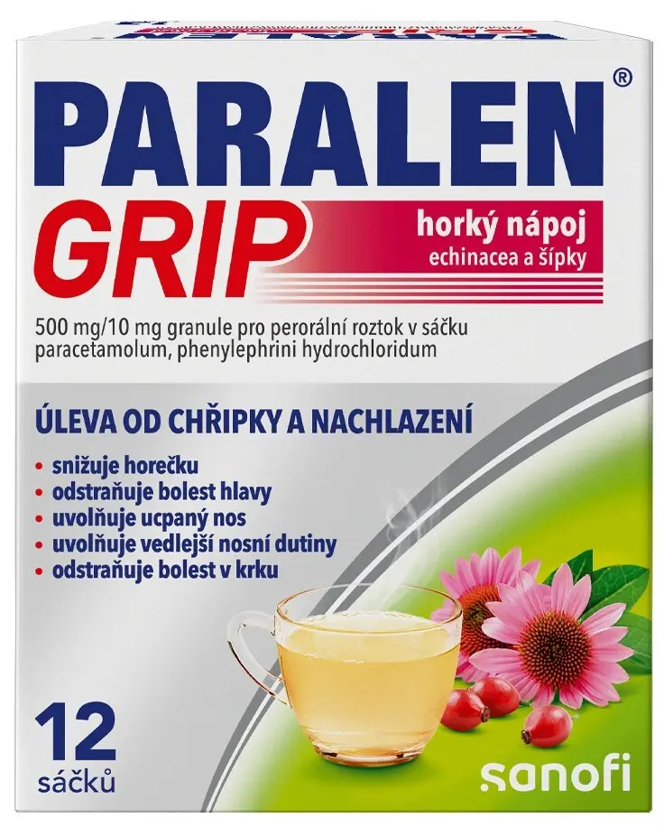 PARALEN GRIP HORKÝ NÁPOJ ECHINACEA A ŠÍPKY 500MG/10MG POR GRA SOL SCC 12