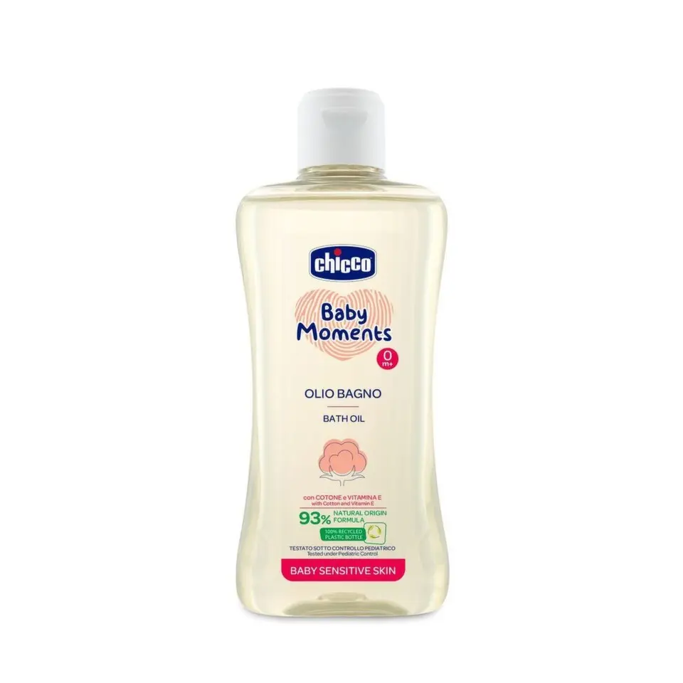 CHICCO Olej do koupele s bavlnou a vitamínem E Baby Moments Sensitive 93 % přírodních složek