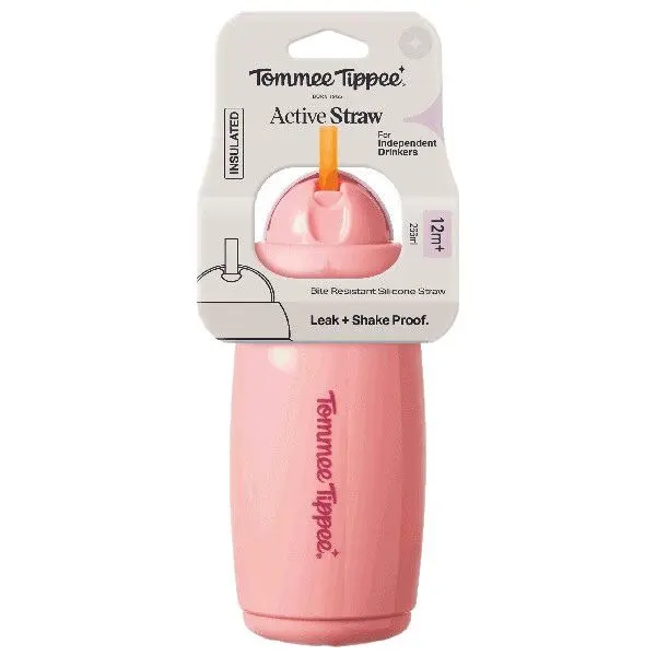Tommee Tippee Active hrneček s brčkem, 266 ml, 12m+, růžový