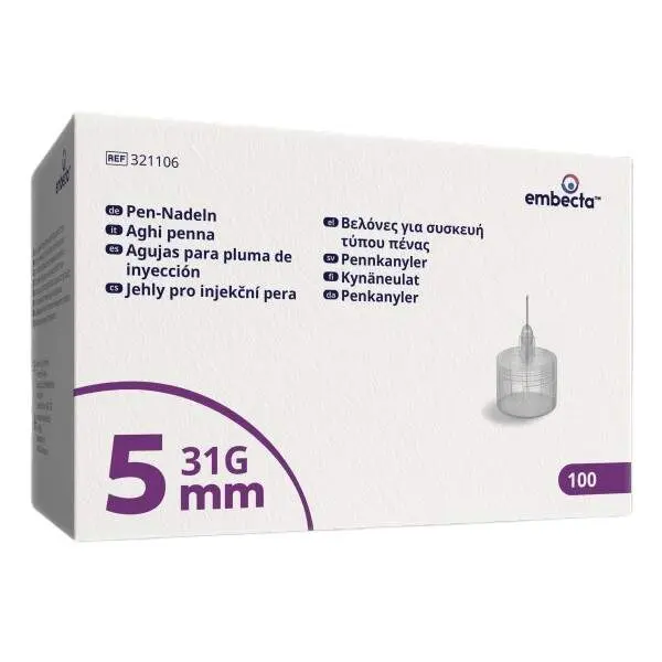 Embecta Jehly pro injekční pera 5mm, 31G, 3bevel, TW, 100ct