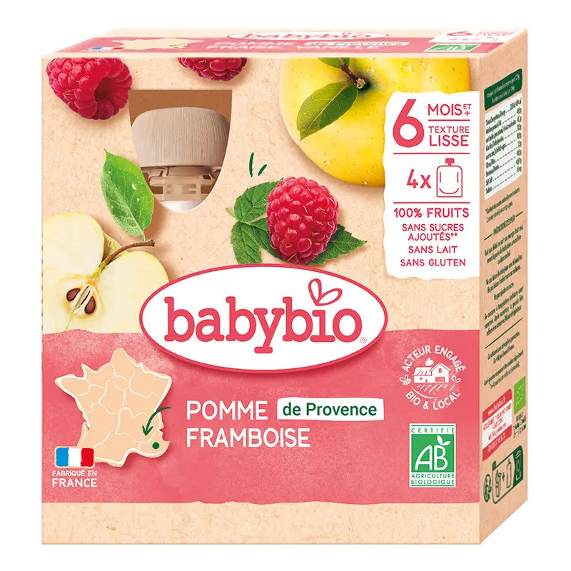 BABYBIO jablko-malina 6m+ 4x90g