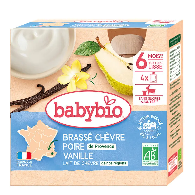 BABYBIO 4x kapsička svačinka z kozího mléka s hruškou a vanilkou 85 g