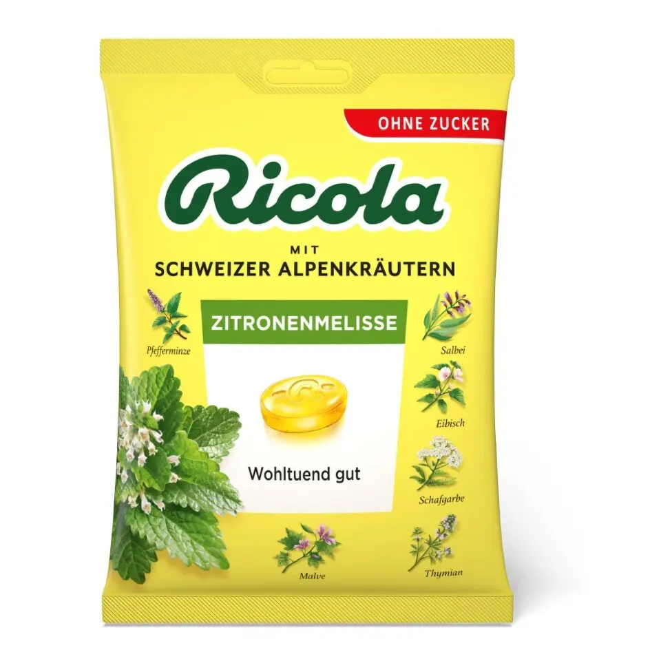 Ricola Bylinné bonbony bez cukru Meduňka a citron