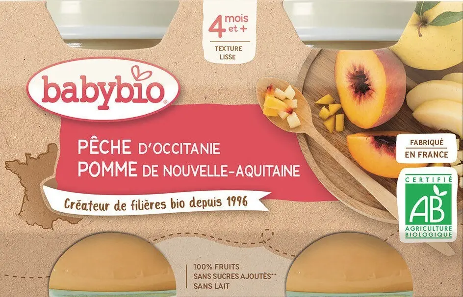 BABYBIO Broskev a jablko 2x130 g