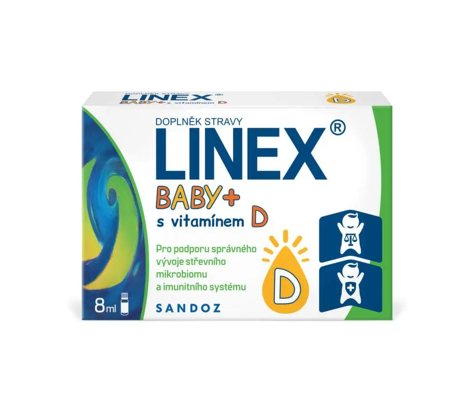 LINEX Baby+ s vitamínem D 8 ml, probiotika pro děti od narození
