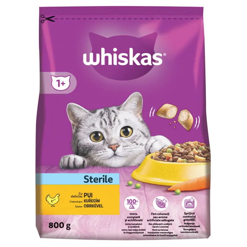 Whiskas Dry Sterile s kuřecím masem 800g