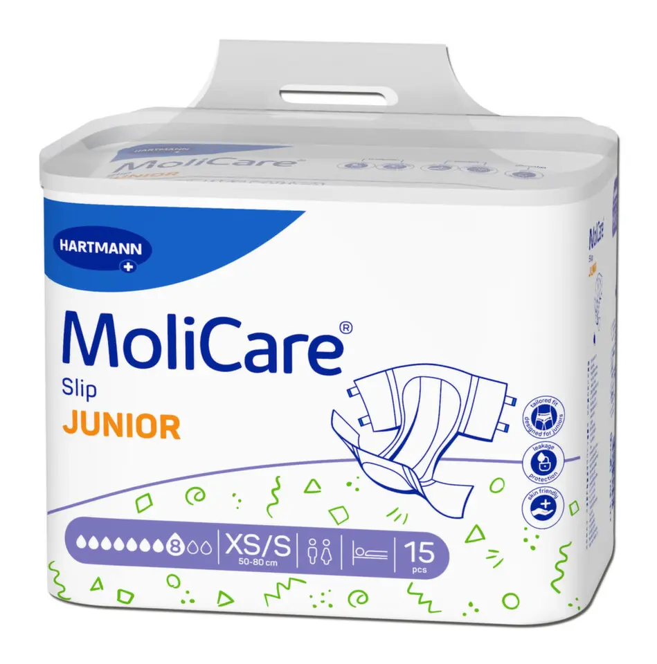 KALHOTKY ZALEPOVACÍ MOLICARE SLIP JUNIOR 8 KAP XS/S BOKY 50-80CM, 1914ML,15KS