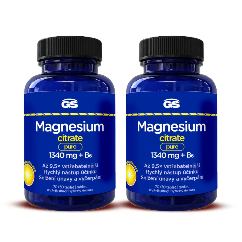 GS Magnesium citrate pure 1340mg+B6 tbl.70+30 - balení 2 ks