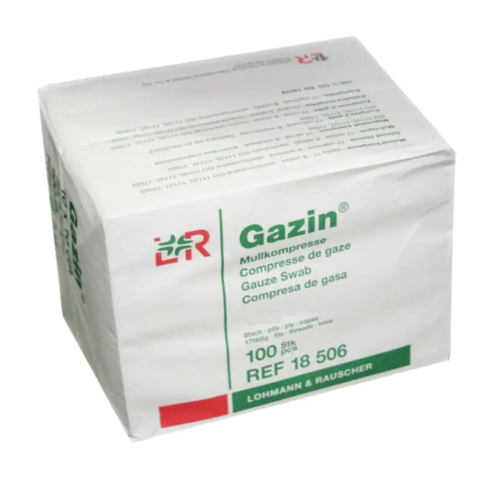 Gáza hydrofilní skládaná kompresy nesterilní Gazin 18x8cm, 8 vrstev, 100 ks
