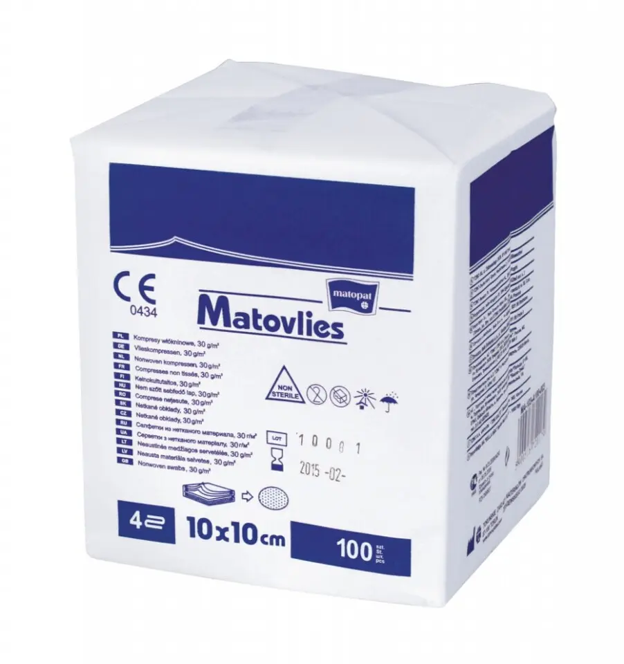 MATOPAT MATOVLIES KOMPRESY Z NETKANÉ TEXTILIE NESTERILNÍ 10CMX10CM,1