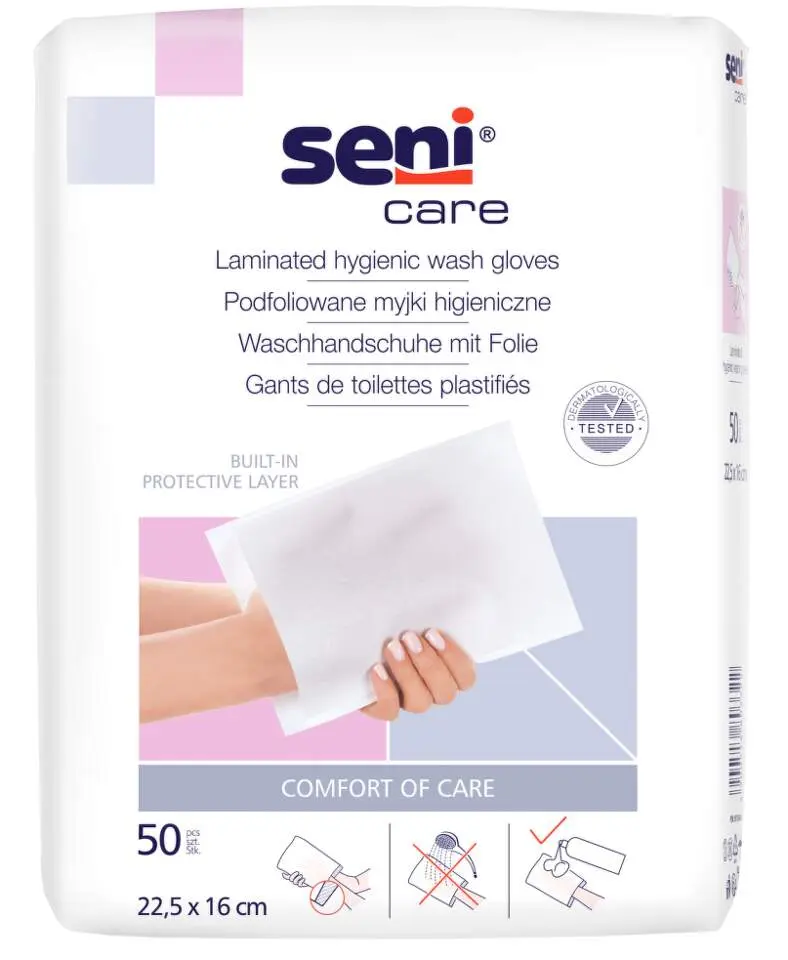 Seni Care Mycí žínky s fólie 22,5 x 16 cm 50 kusů