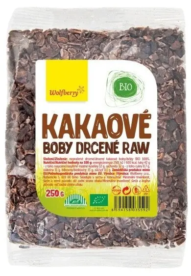 Kakaové boby drcené raw BIO 250g Wolfberry